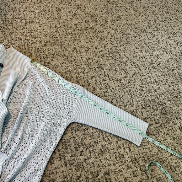 Eileen Fisher Sky Blue 70% Silk Knit 3/4 Sleeve Open-Front Cardigan Size SP - Picture 12 of 12